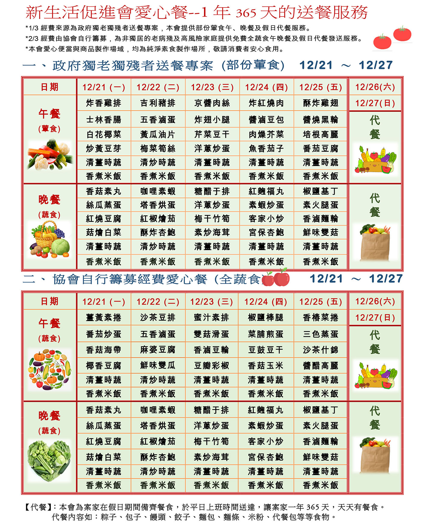 愛心餐菜單109-12-21~12-27